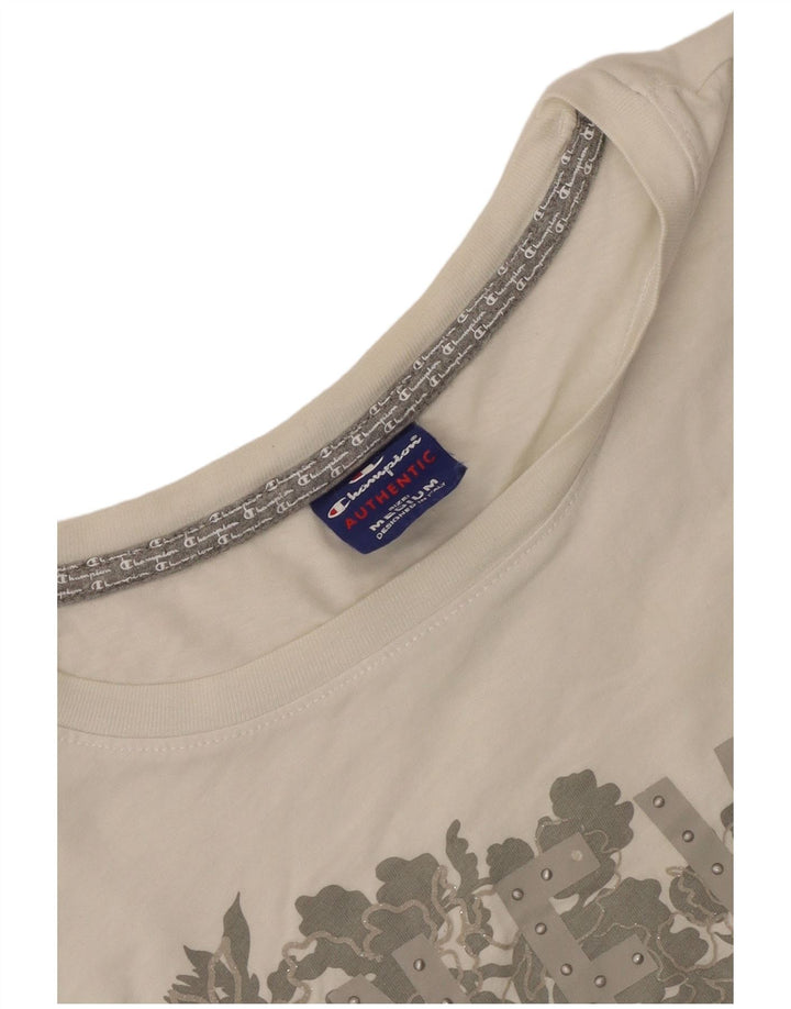 Champion T-shirt graphique pour femme UK 14 Blanc moyen