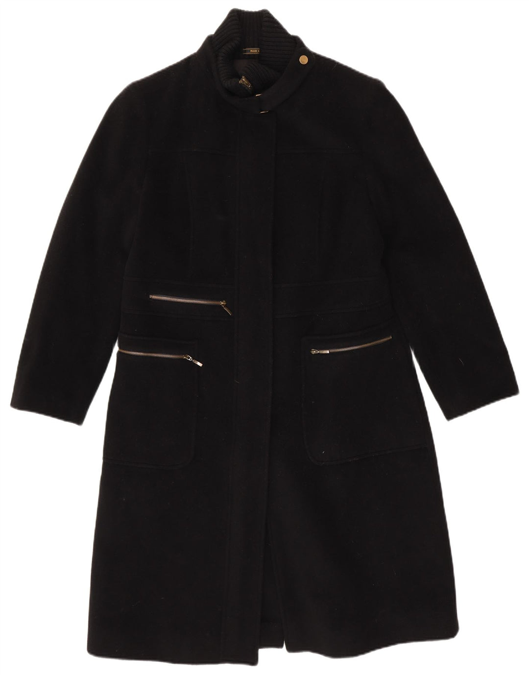 vintage Womens Overcoat UK 14 Laine Vierge Noire Moyenne