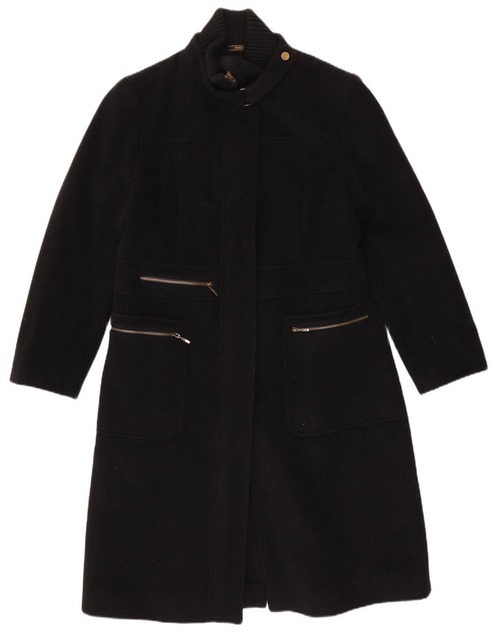 vintage Womens Overcoat UK 14 Laine Vierge Noire Moyenne