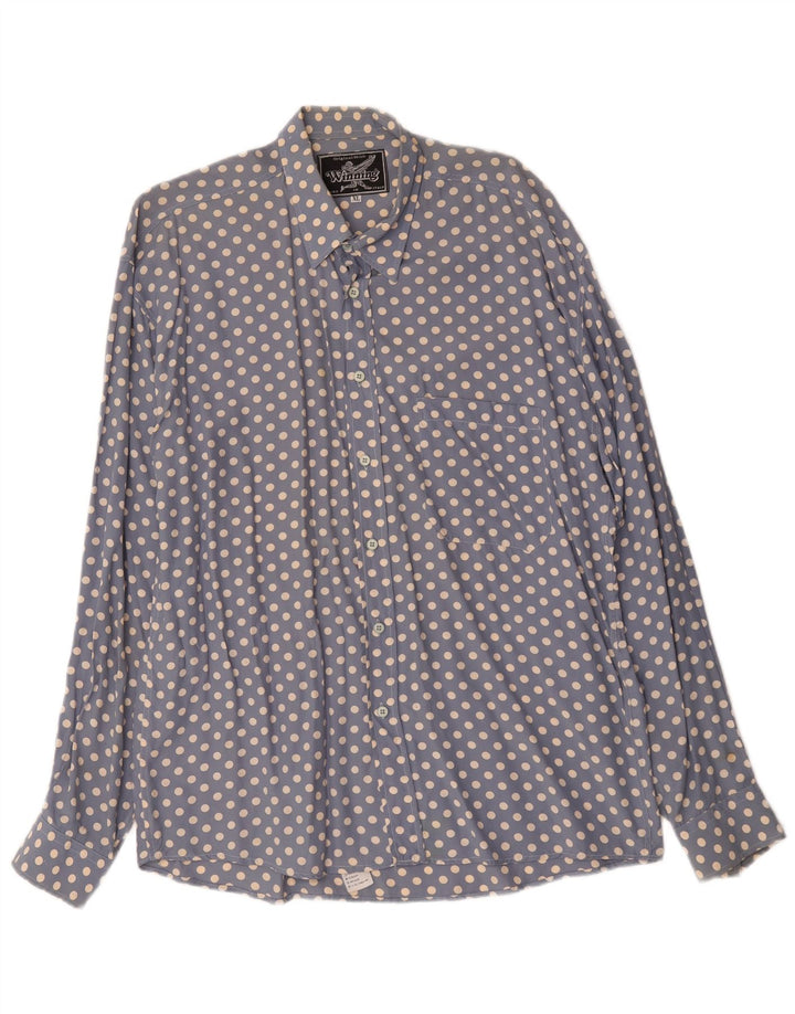 Chemise homme vintage XL Bleu à pois Viscose