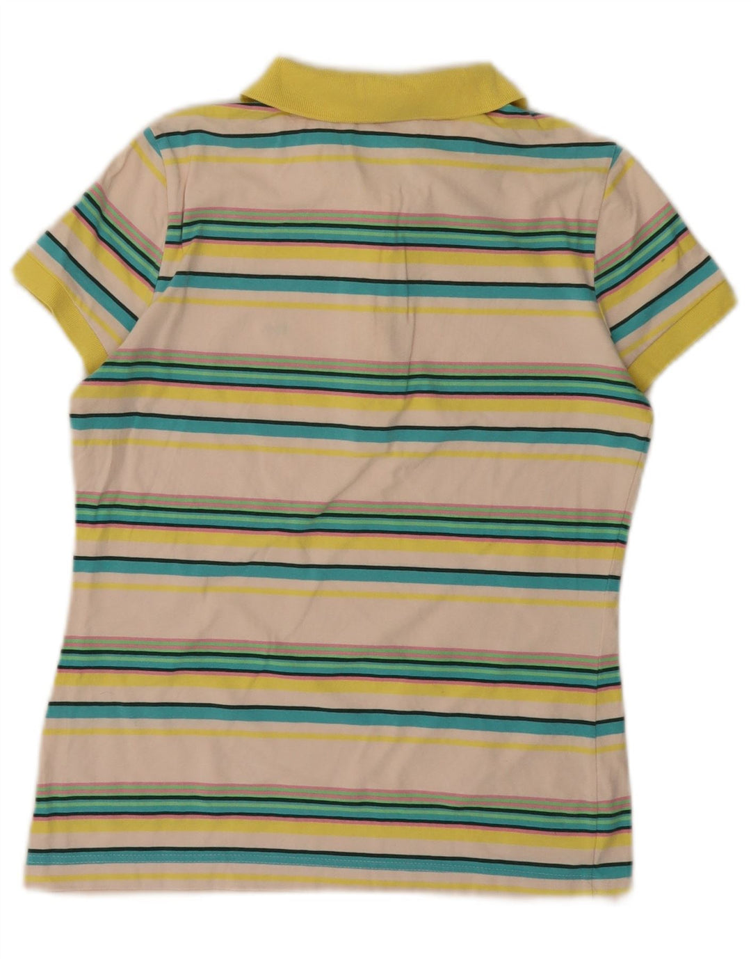 LACOSTE Polo Femme Taille 40 Moyen Off White Rayé Coton