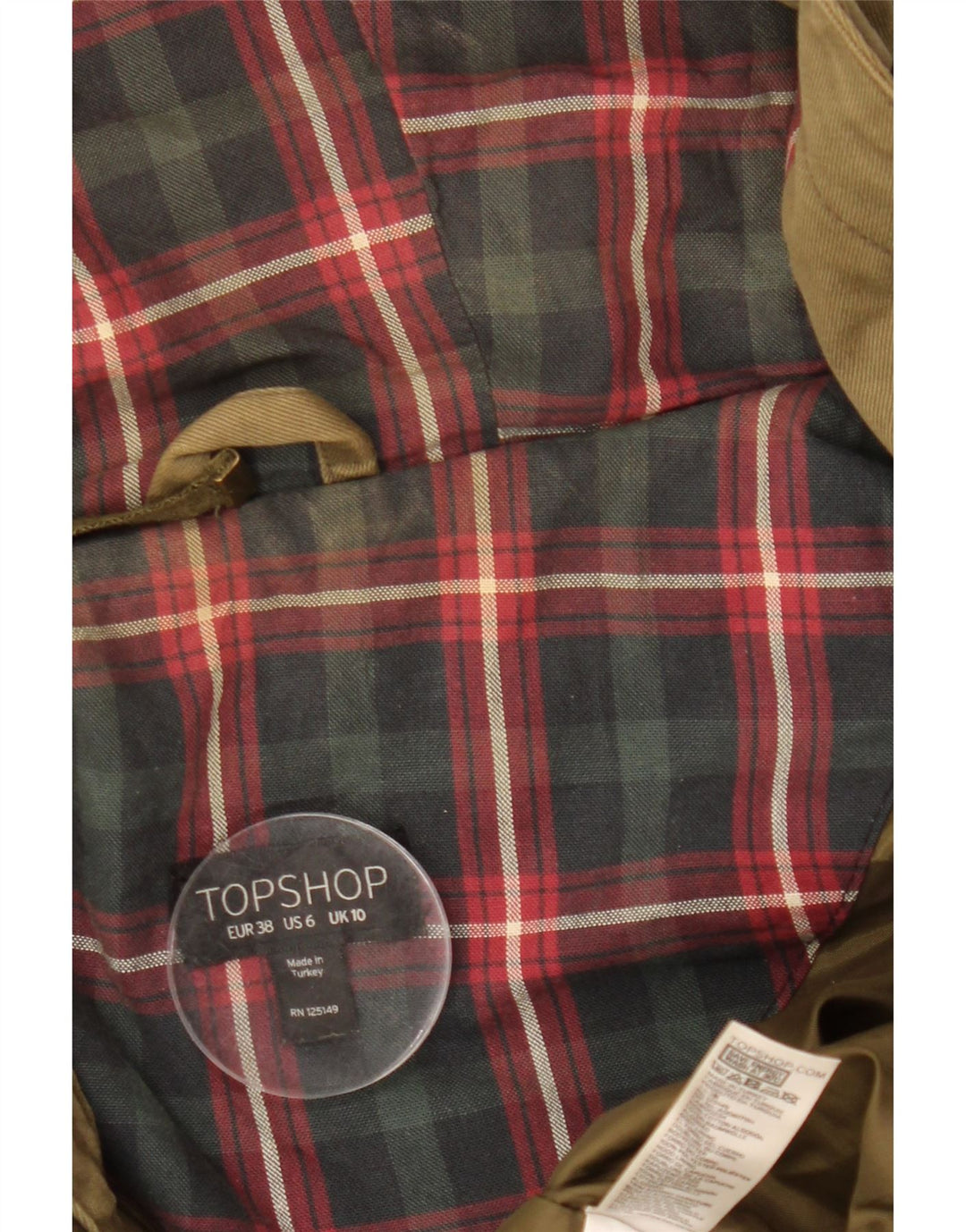 Topshop Veste utilitaire à capuche pour femme UK 10 Petit coton kaki