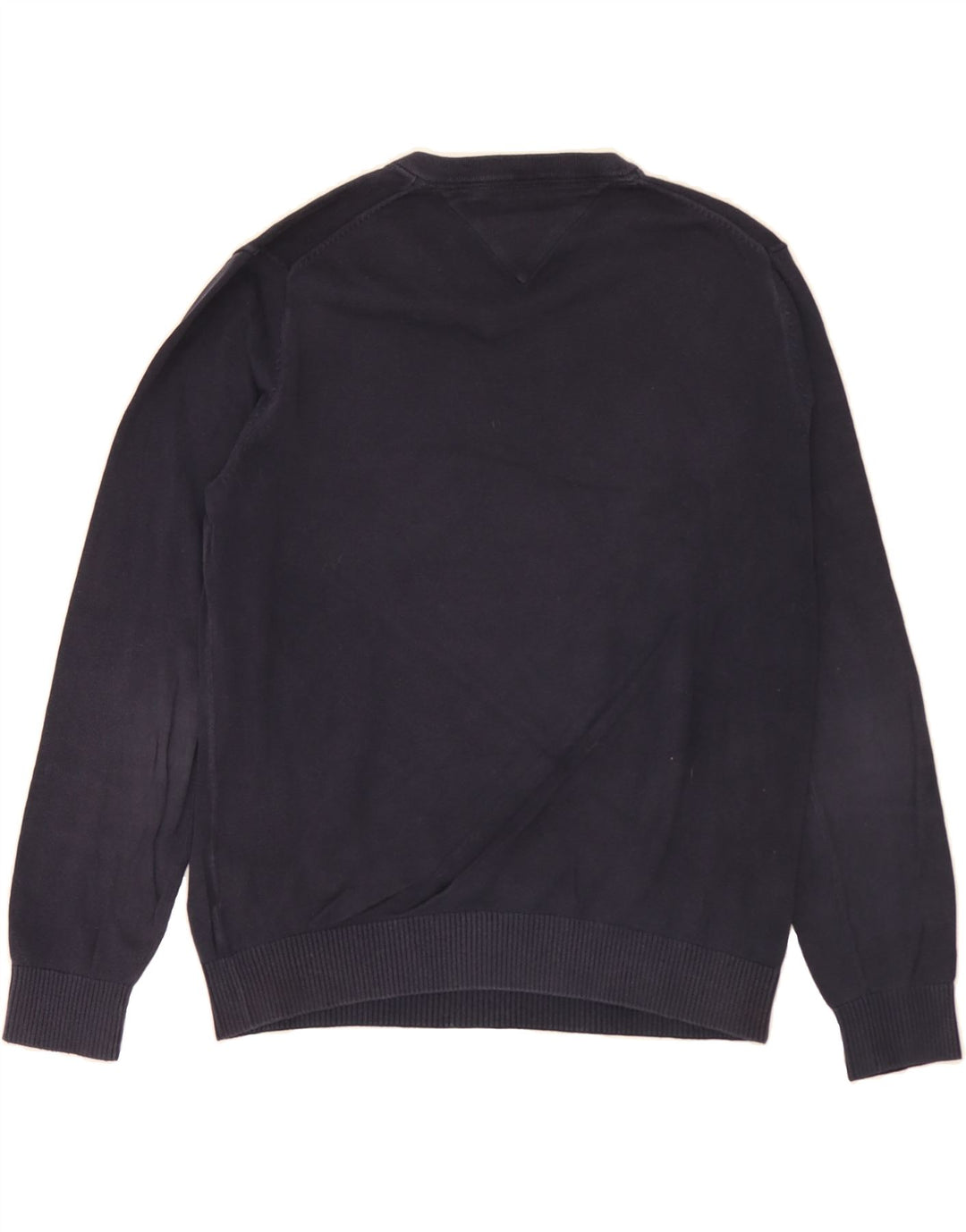 TOMMY HILFIGER Mens V-Neck Jumper Sweater Medium Navy Blue Cotton Vintage Tommy Hilfiger and Second-Hand Tommy Hilfiger from Messina Hembry 