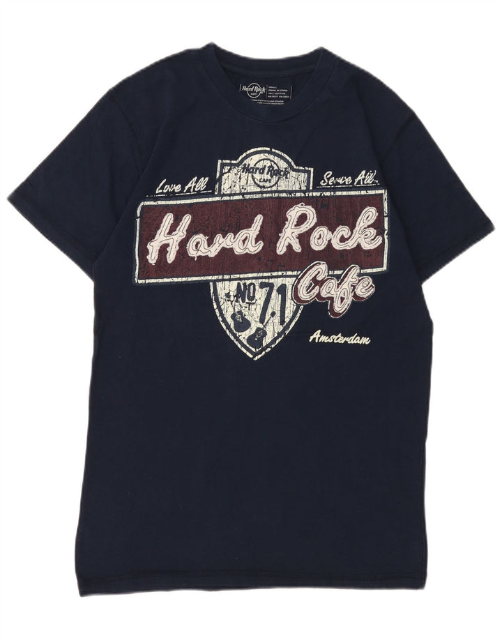 Hard Rock Cafe Hommes Amsterdam Graphique T-Shirt Haut Petit Bleu Marine Coton