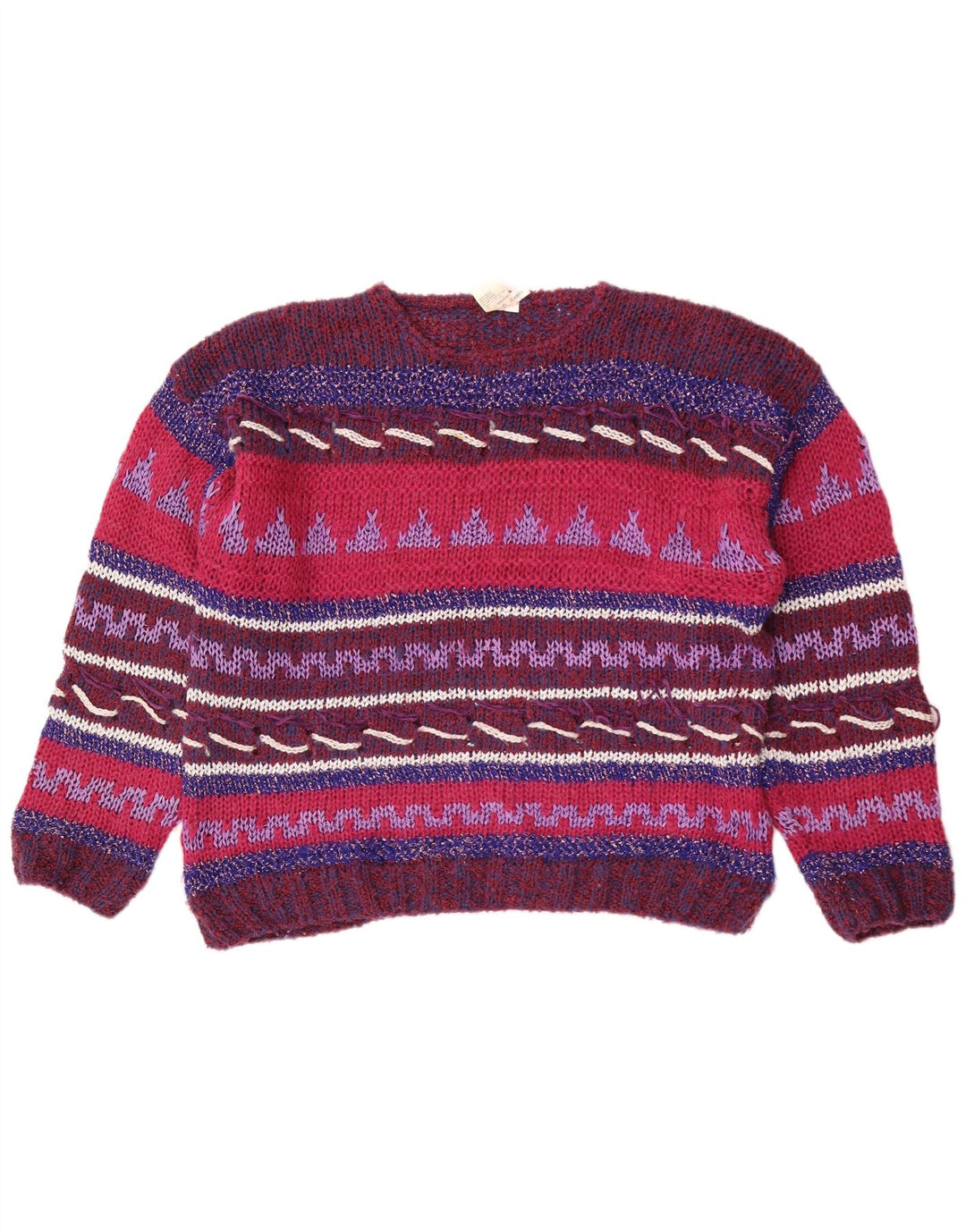 vintage Femme Crew Neck Jumper Pull IT 44/46 Moyen Multicolore