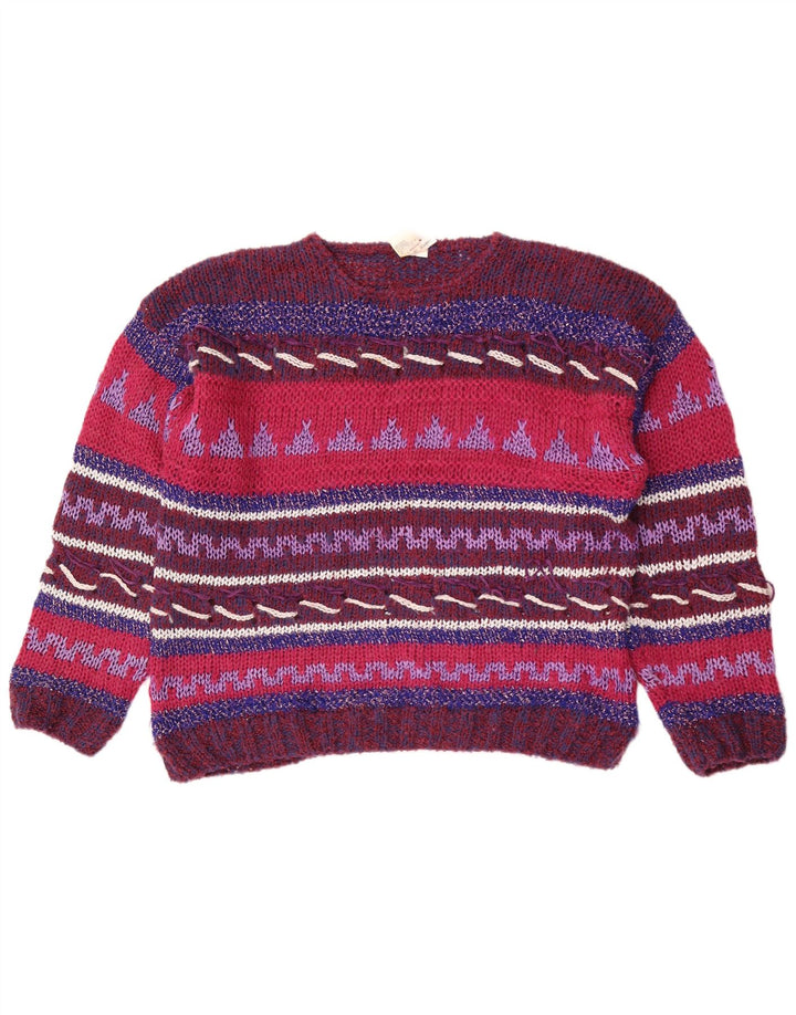 vintage Femme Crew Neck Jumper Pull IT 44/46 Moyen Multicolore