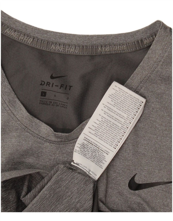 Nike Womens Dri Fit T-Shirt Top UK 14 Large Gris Polyester