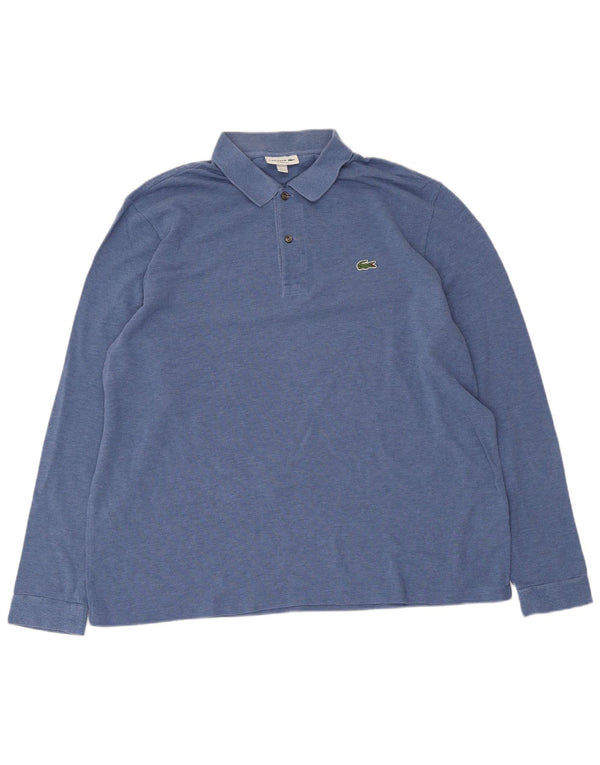Lacoste Polo à manches longues pour hommes, coupe classique, taille 7 2XL, coton bleu