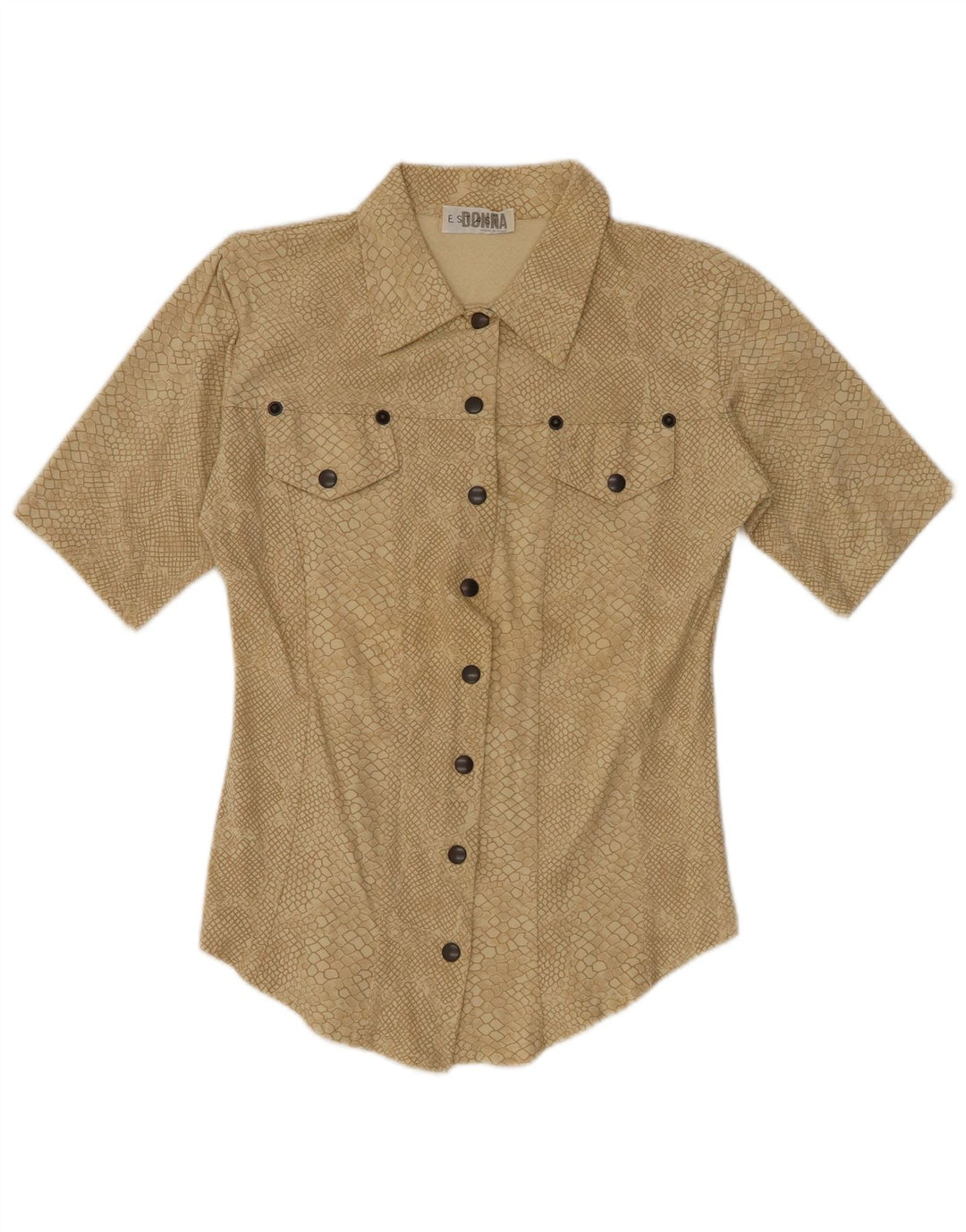 VINTAGE Chemise à motif abstrait femme UK 12 Imprimé animal beige moyen