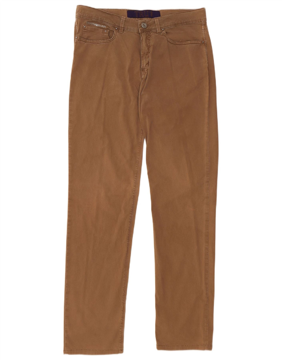 TRUSSARDI Pantalon décontracté droit pour homme W34 L32 Marron Coton