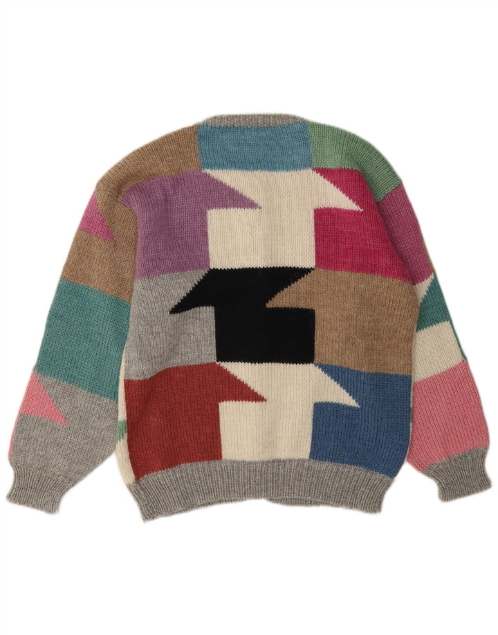 vintage Womens Cardigan Sweater UK 16 Grand Colorblock multicolore