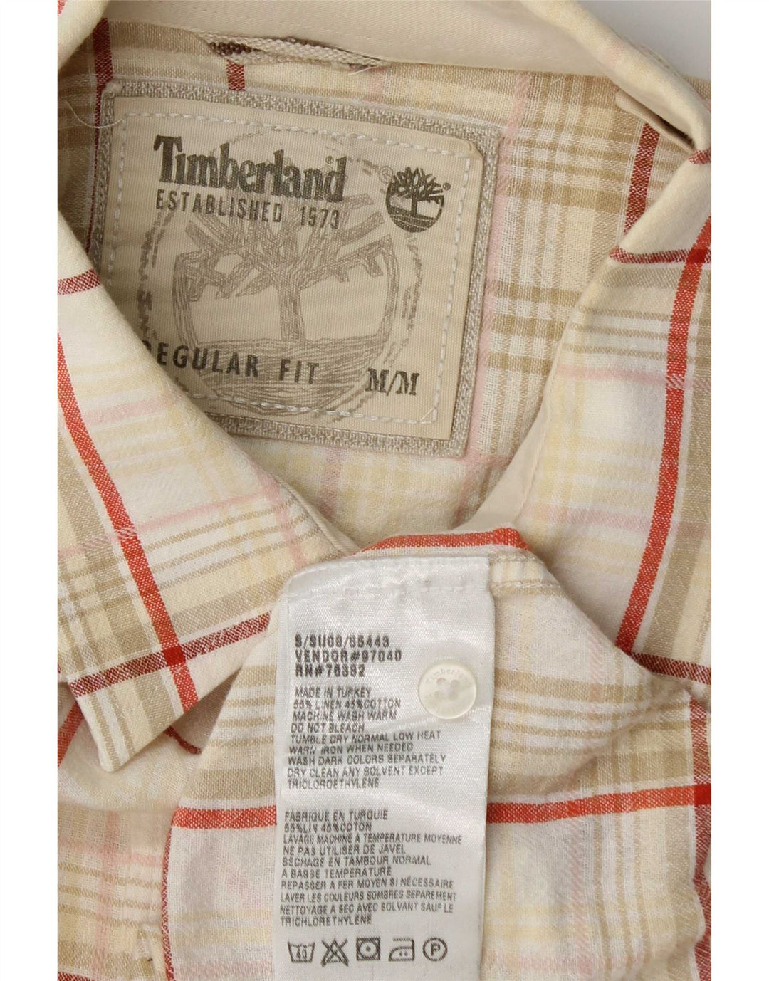Timberland Chemise à Manches Courtes Regular Fit Homme Beige Moyen à Carreaux Lin