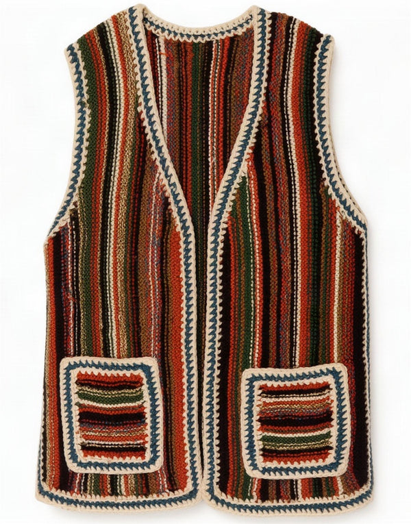 vintage Womens Cardigan Sweater UK 12 Moyen Multicolore Rayé