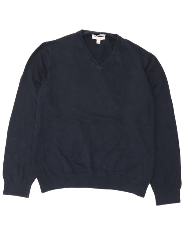 Marks & Spencer Pull col en V pour femme UK 18 XL Bleu marine Coton