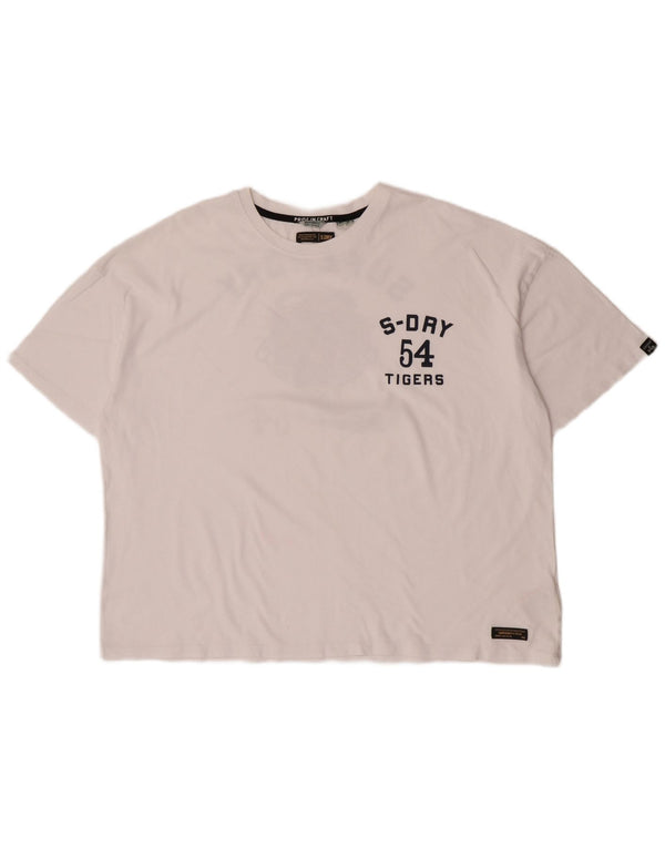 Superdry Femmes Crop Oversize Graphic T-Shirt Top UK 16 Large Blanc Coton
