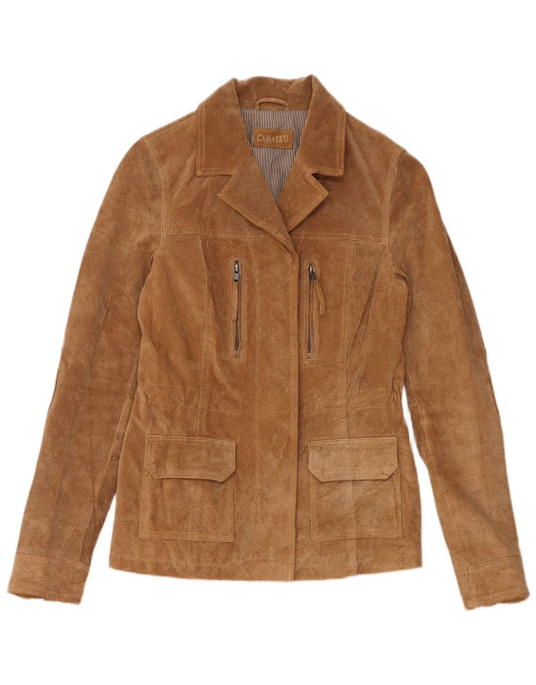 CAMAIEU Veste en daim pour femme UK 8 Petit cuir beige
