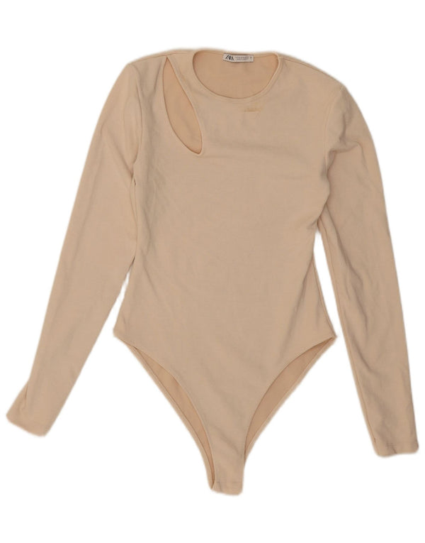 Zara Body à manches longues pour femme UK 12 Beige moyen