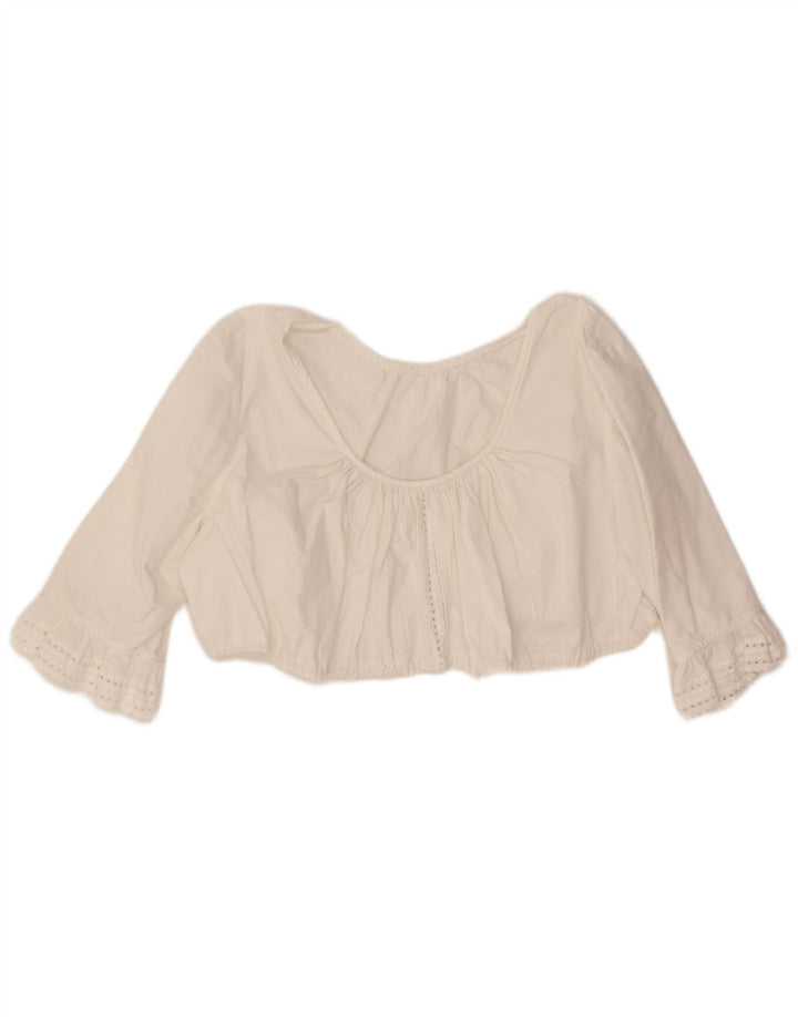 vintage Femmes 3/4 Manches Crop Top UK 12 Moyen Blanc