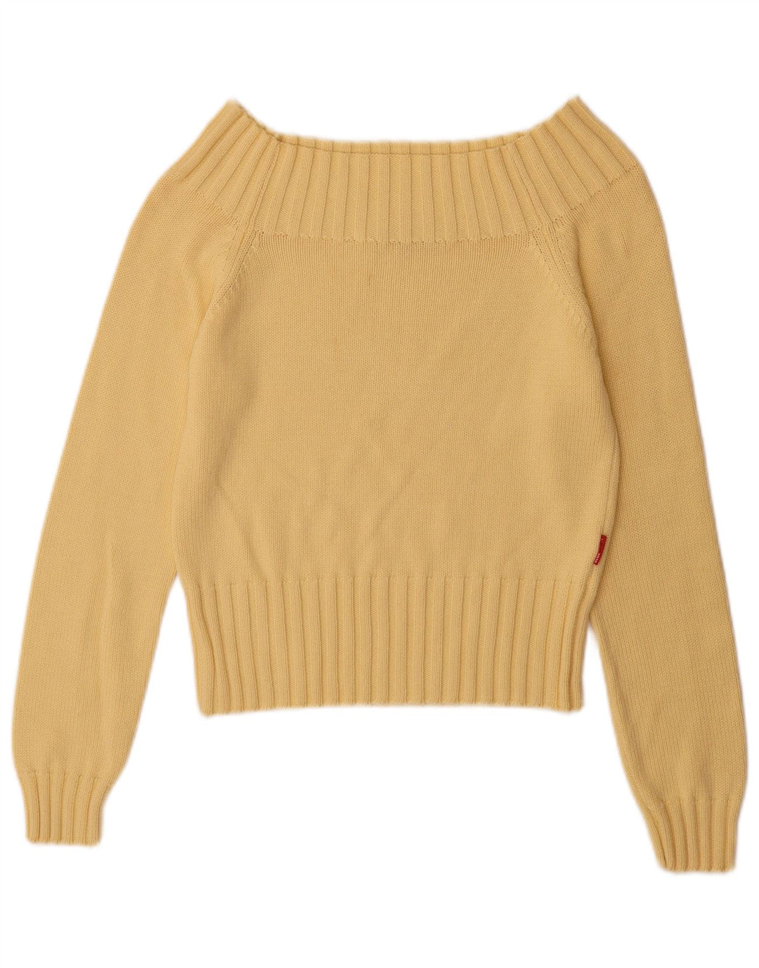 vintage Femmes Off Épaule Pull UK 12 Coton Jaune Moyen