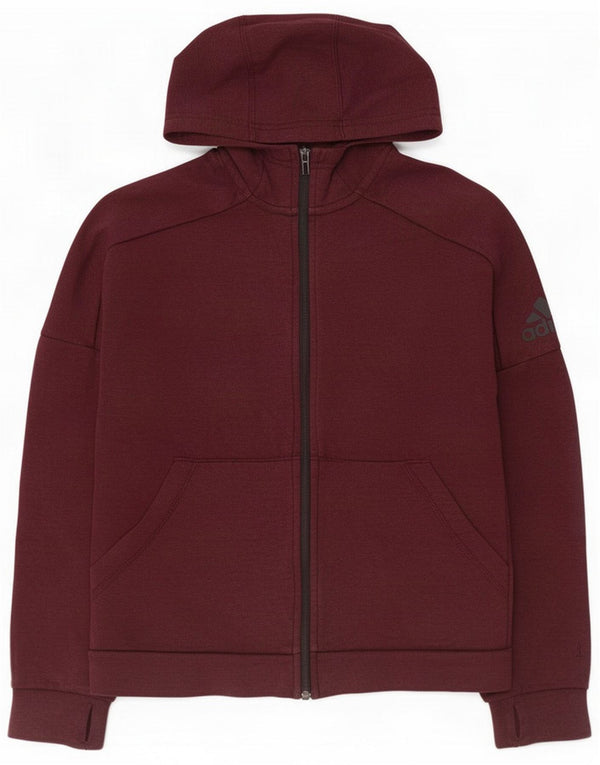Adidas Pull à capuche zippé pour femme UK 10 Petit coton bordeaux