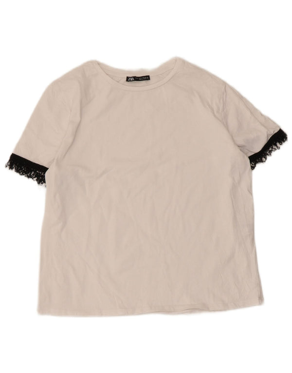 Zara T-Shirt Femme Top UK 12 Coton Colorblock Blanc Moyen