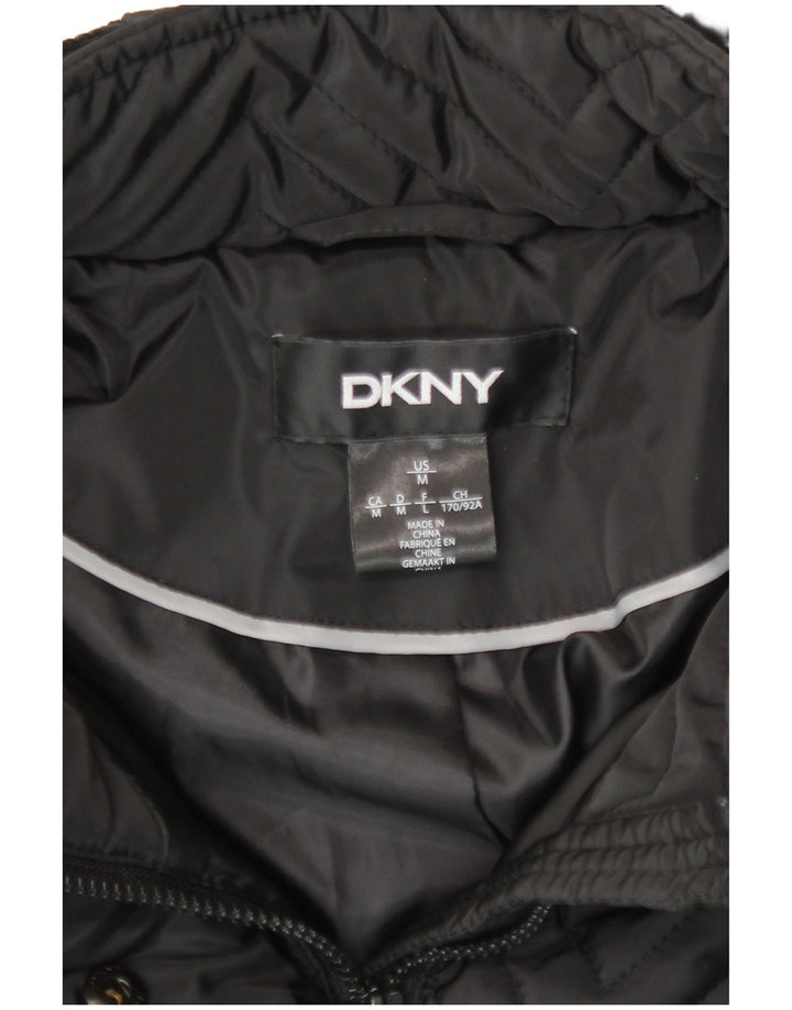 Dkny Manteau coupe-vent à capuche pour femme UK 12 Chevron noir moyen