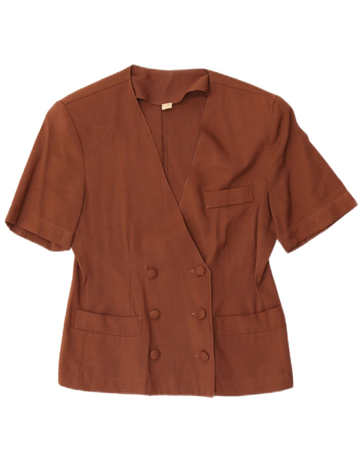 vintage Femme Double Breasted Blazer Veste UK 12 Brun Moyen