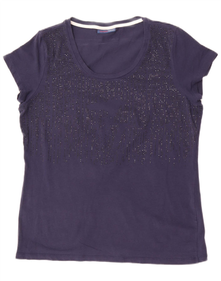 Trussardi Jeans T-Shirt Femme UK 14 Bleu Marine Moyen