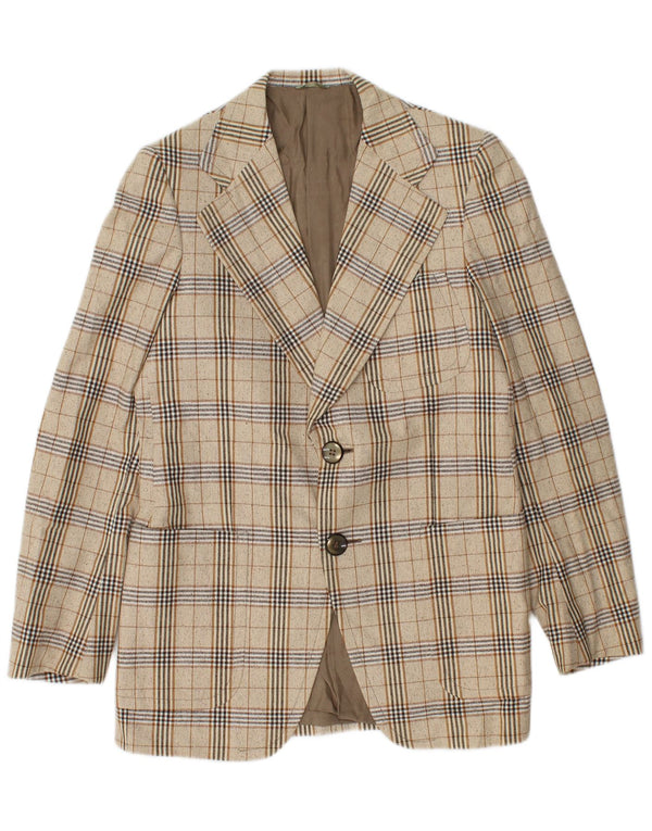 vintage Homme 2 Bouton Blazer Veste IT 46 Petit Plaid Beige