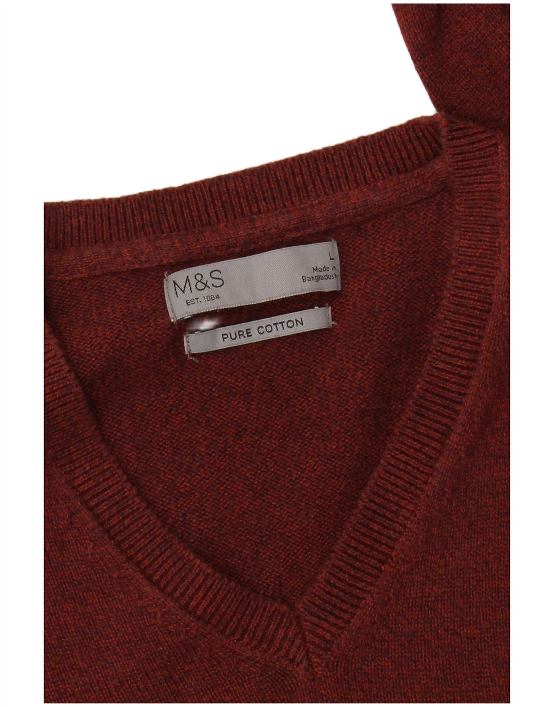 Marks & Spencer Pull col V pour homme en coton moucheté rouge Taille L