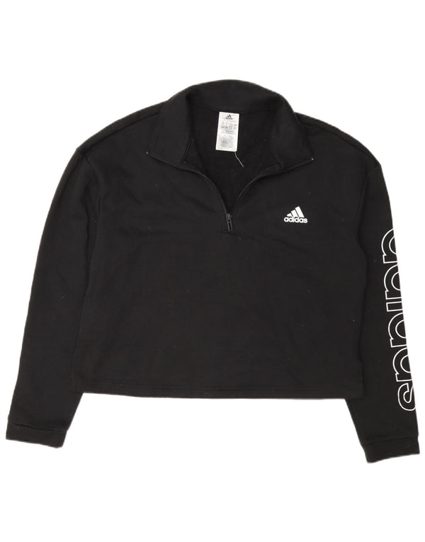Adidas Sweat-shirt court à col zippé pour femme UK 16/18 Grand Noir