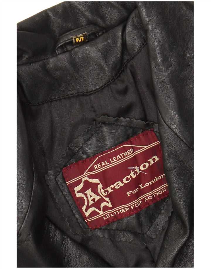 manteau en cuir femme vintage UK 12 Cuir noir moyen