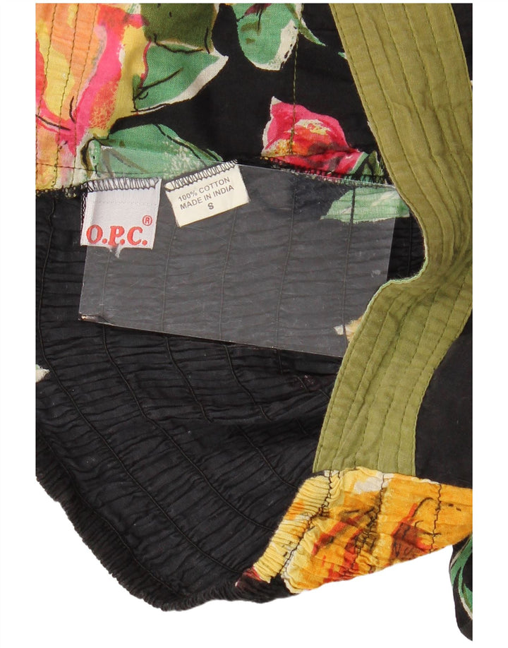 VINTAGE Femme Maxi Robe Bustier UK 14 Coton Floral Noir Moyen