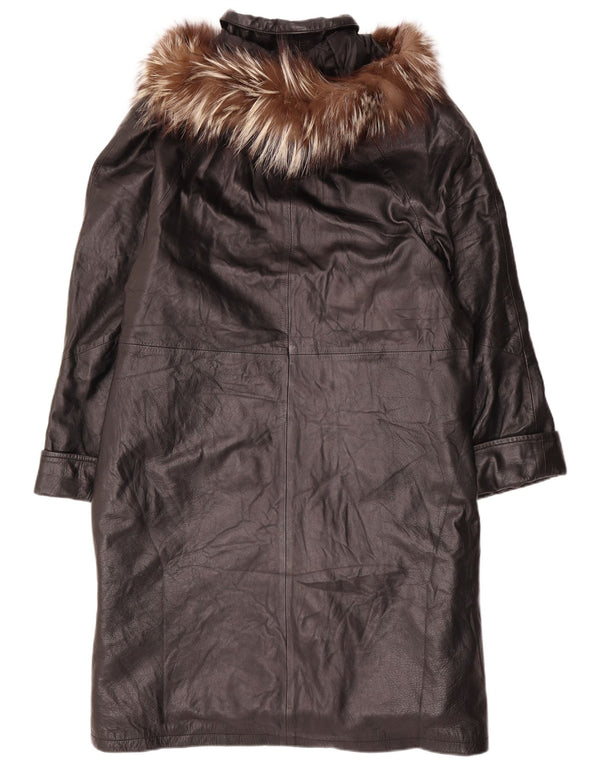 VINTAGE Femme Manteau en cuir à capuche surdimensionné UK 14 Cuir noir moyen