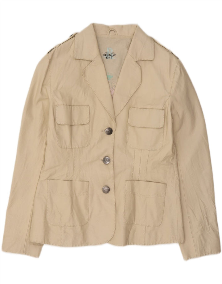 vintage Femmes Militaire 3 Bouton Blazer Veste UK 14 Moyen Blanc