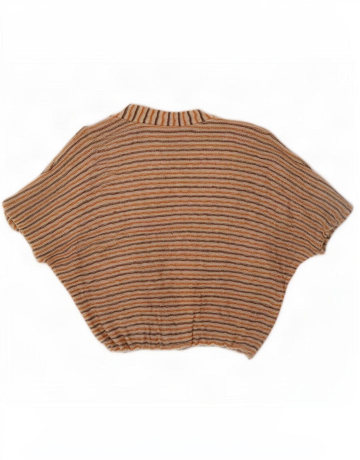 vintage Femmes Crop Cardigan Top EU 40 Moyen Beige Rayé