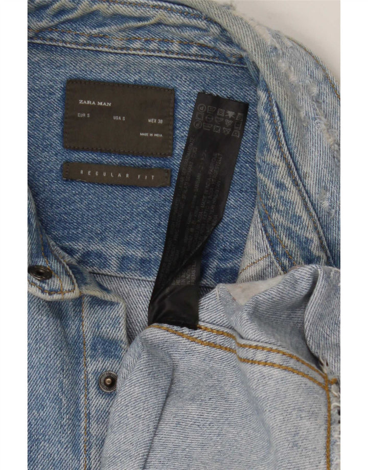 Zara Homme Chemise En Jean Coupe Regular En Détresse Petit Coton Bleu