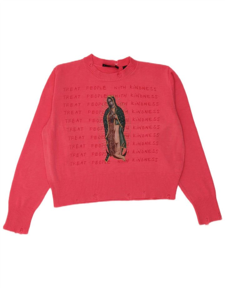 DESIGUAL Pull court à col rond pour femme Rose moyen UK 14