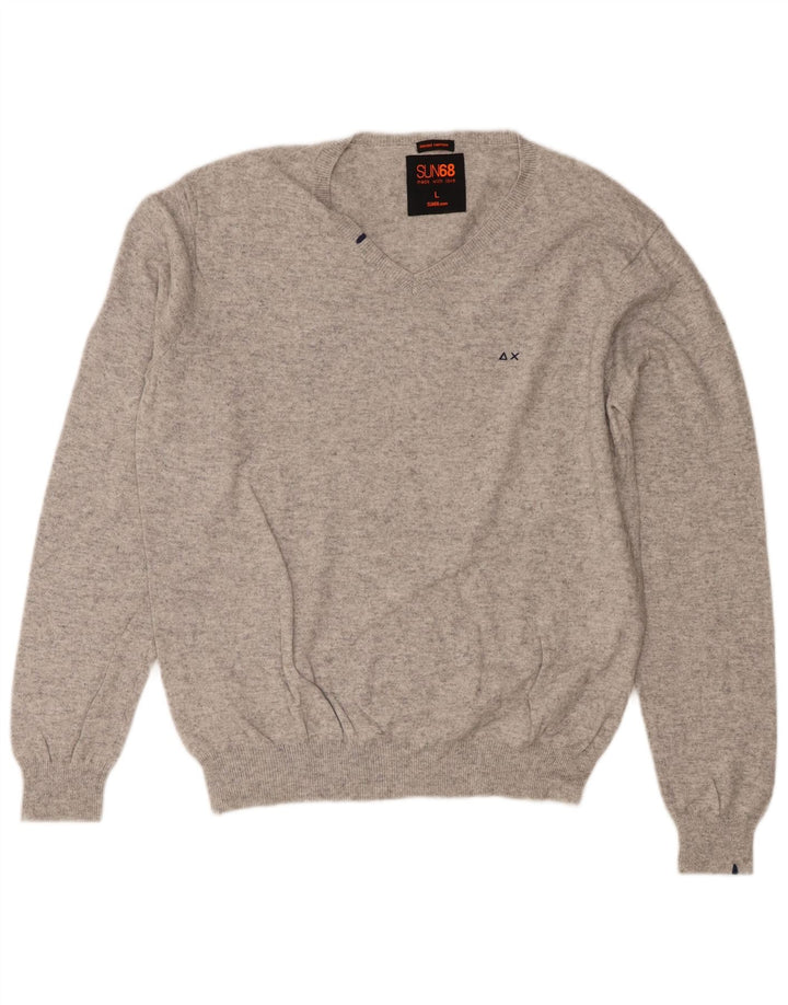 Sun68 Pull col V pour homme en coton gris Taille L