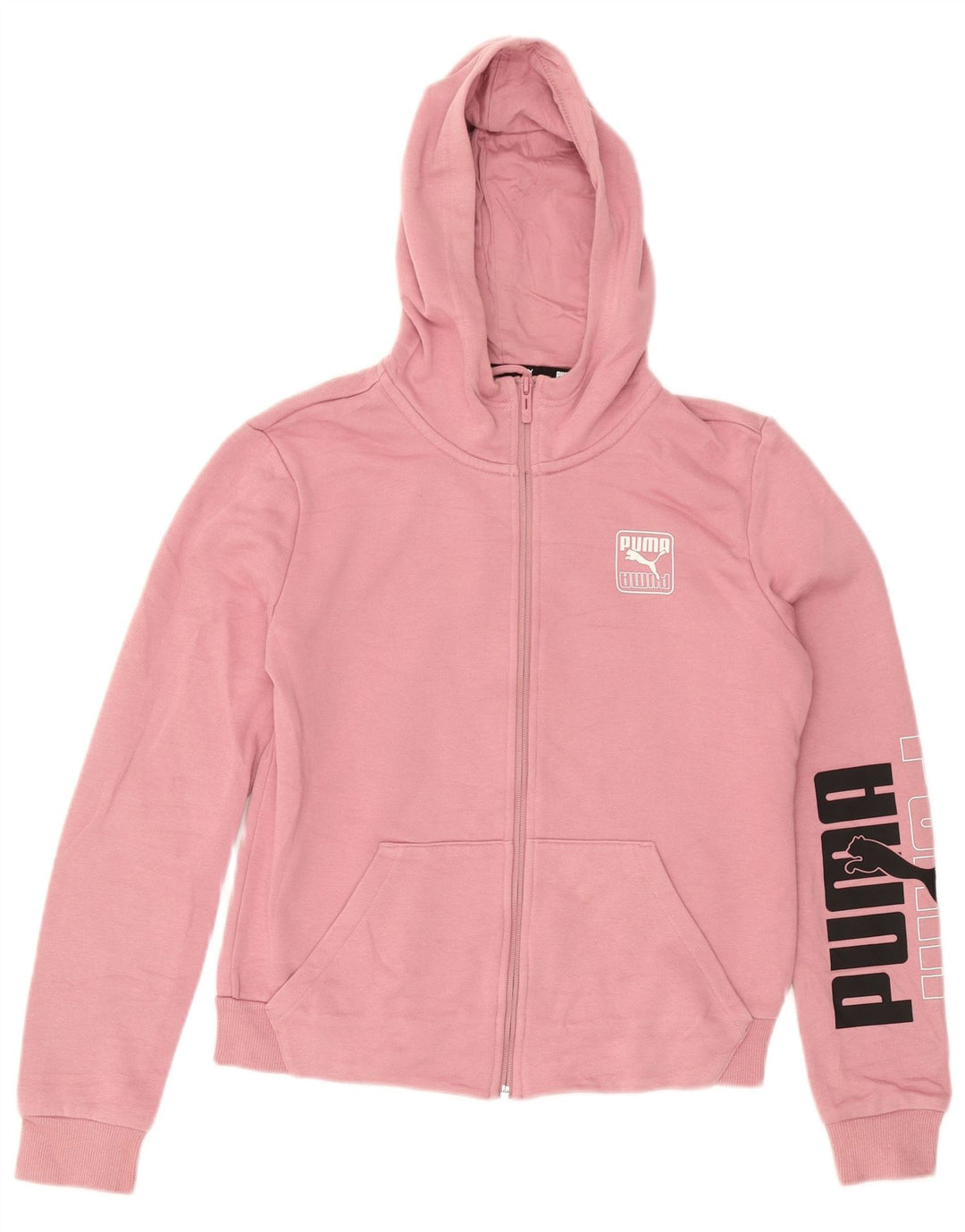 Puma Pull à capuche graphique zippé pour femme UK 14 Coton rose moyen