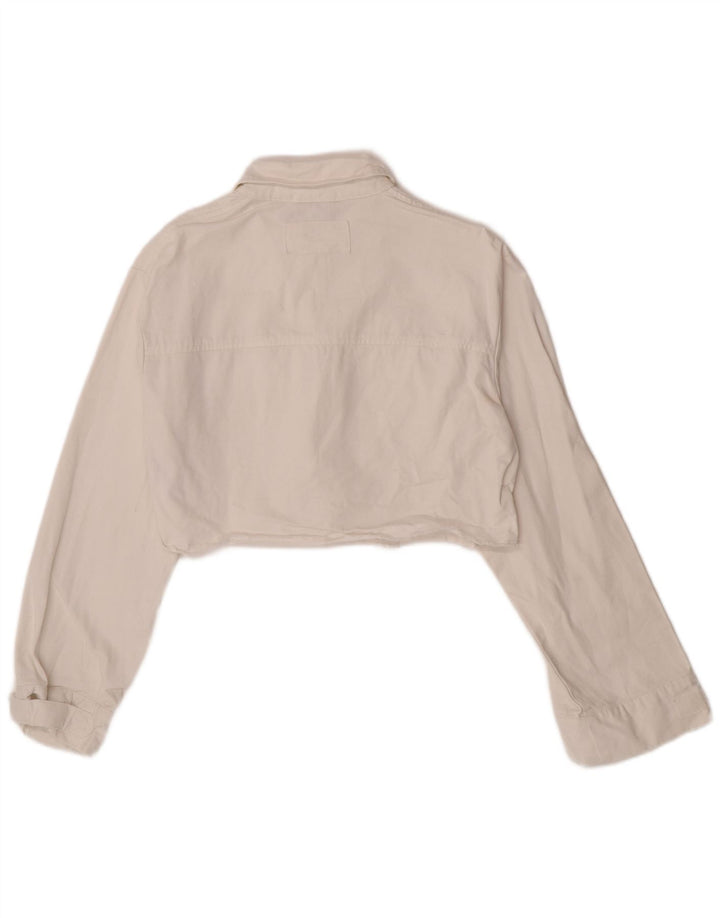 veste en denim crop femme vintage UK 10 petit coton blanc
