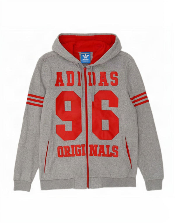 Adidas Pull à capuche zippé graphique pour homme en coton moucheté gris moyen