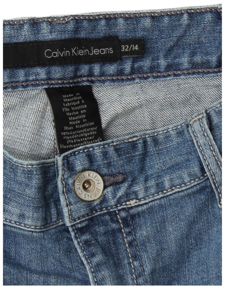 CALVIN KLEIN Jean court taille haute pour femme US 14 Large W32 L26 Bleu