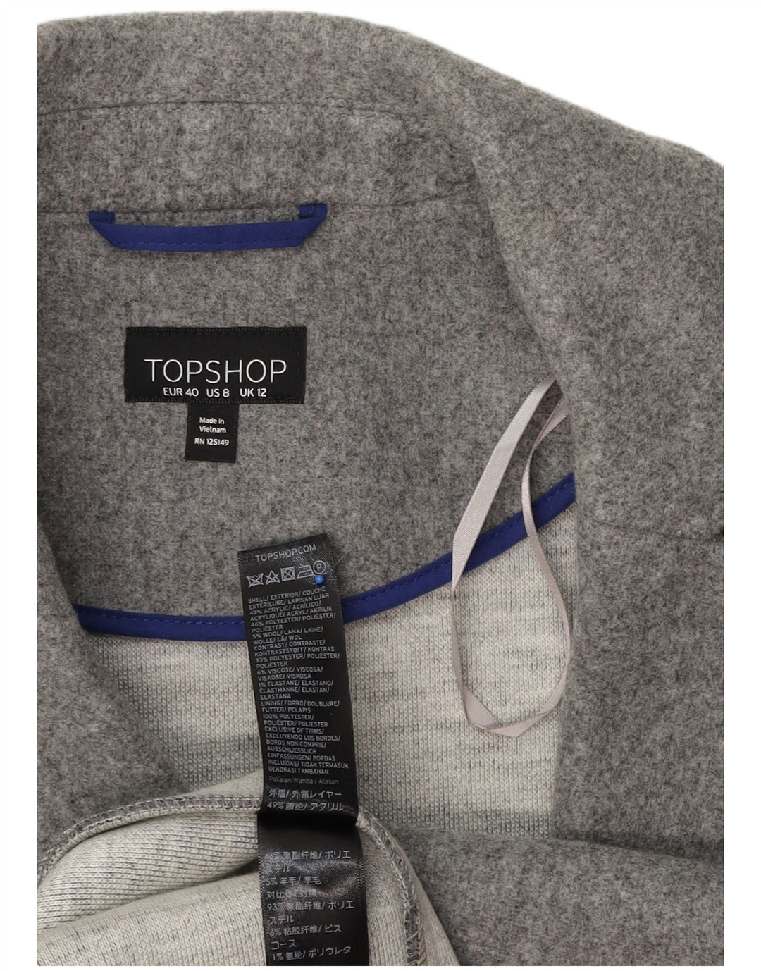 Topshop Manteau ouvert pour femme UK 12 Gris moyen Polyester