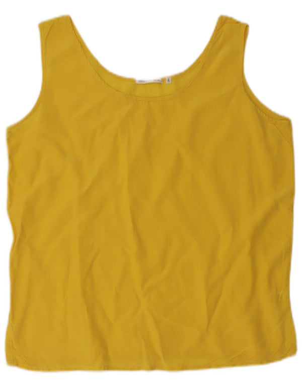 vintage Womens Crop Sans Manches Blouse Top UK 14 Grande Soie Jaune