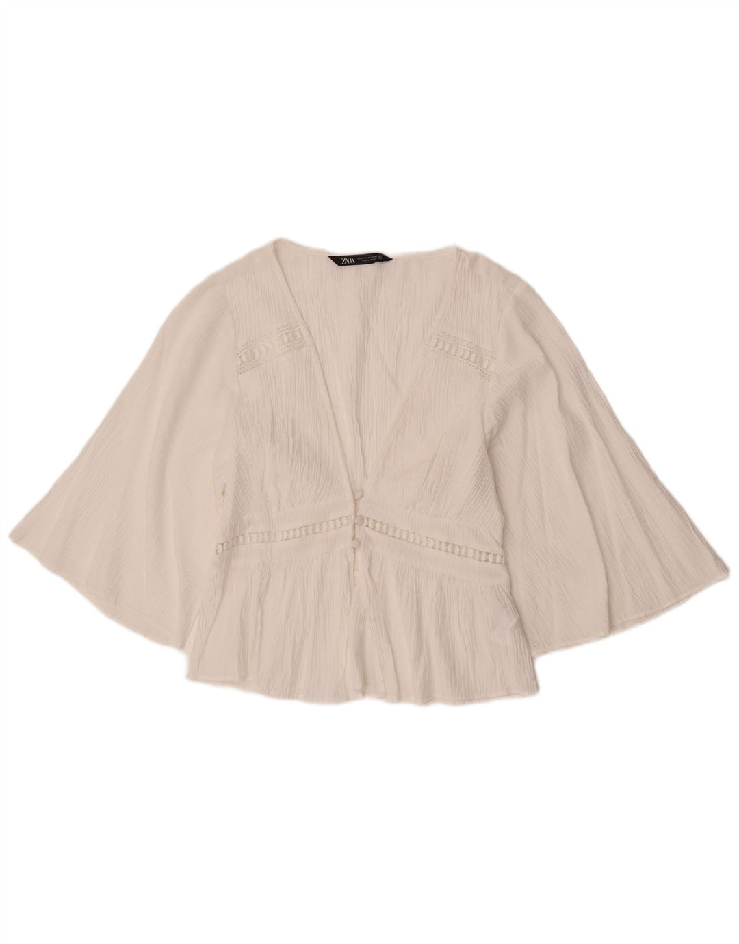 Zara Chemisier à manches 3/4 pour femme UK 12 Medium Blanc Polyester