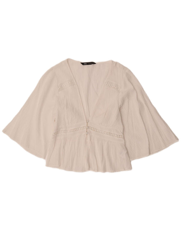 Zara Chemisier à manches 3/4 pour femme UK 12 Medium Blanc Polyester