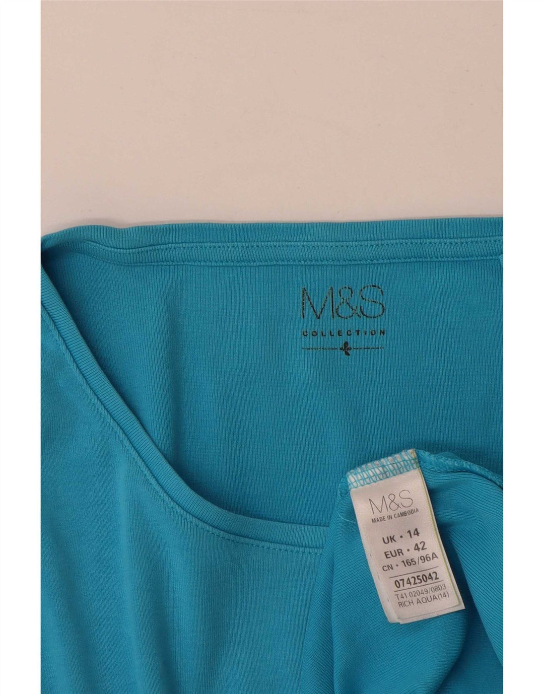Marks & Spencer Haut à manches longues pour femme UK 14 Large Bleu Coton