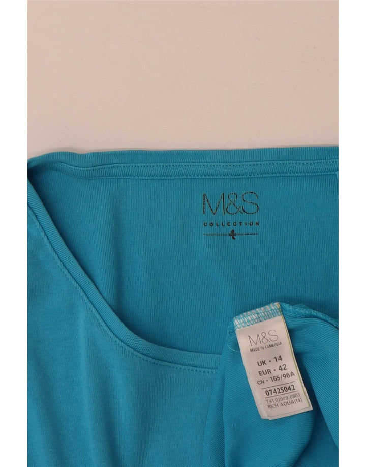 Marks & Spencer Haut à manches longues pour femme UK 14 Large Bleu Coton
