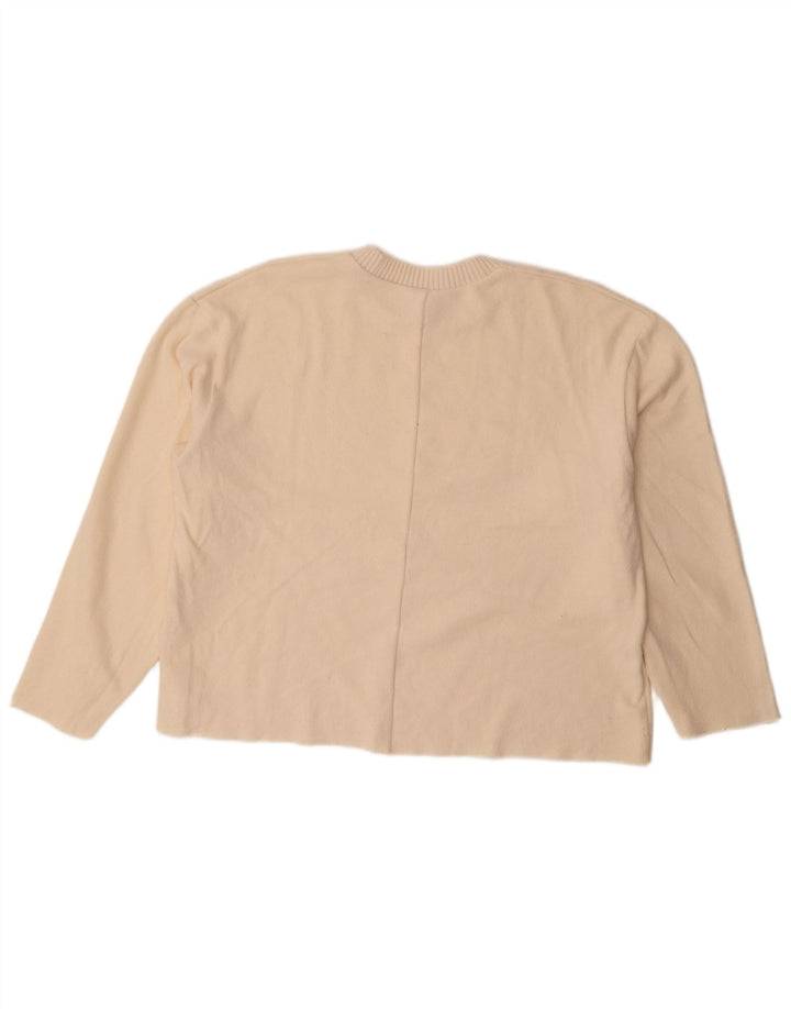Zara Pull surdimensionné à col rond pour femme UK 16 Large Blanc cassé